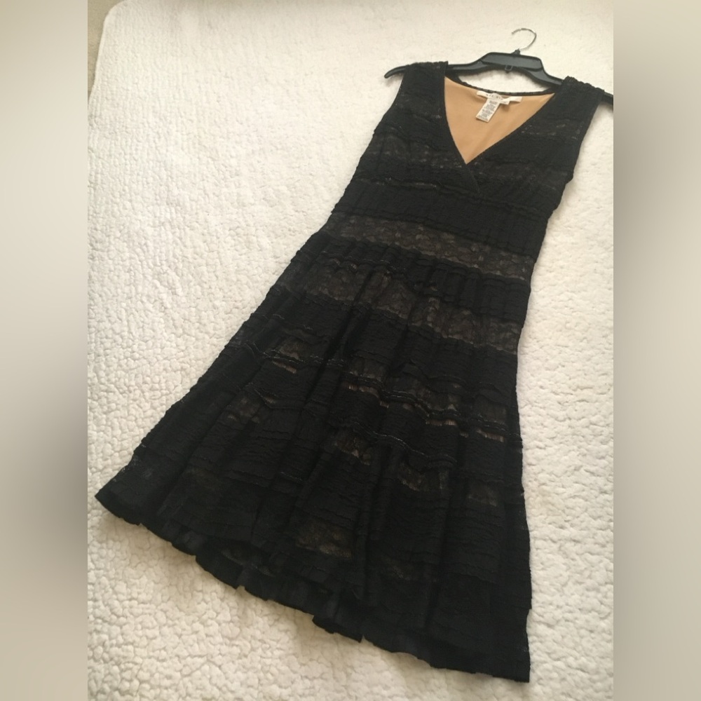 Max Studio Black Lace Dress with Beige Accents